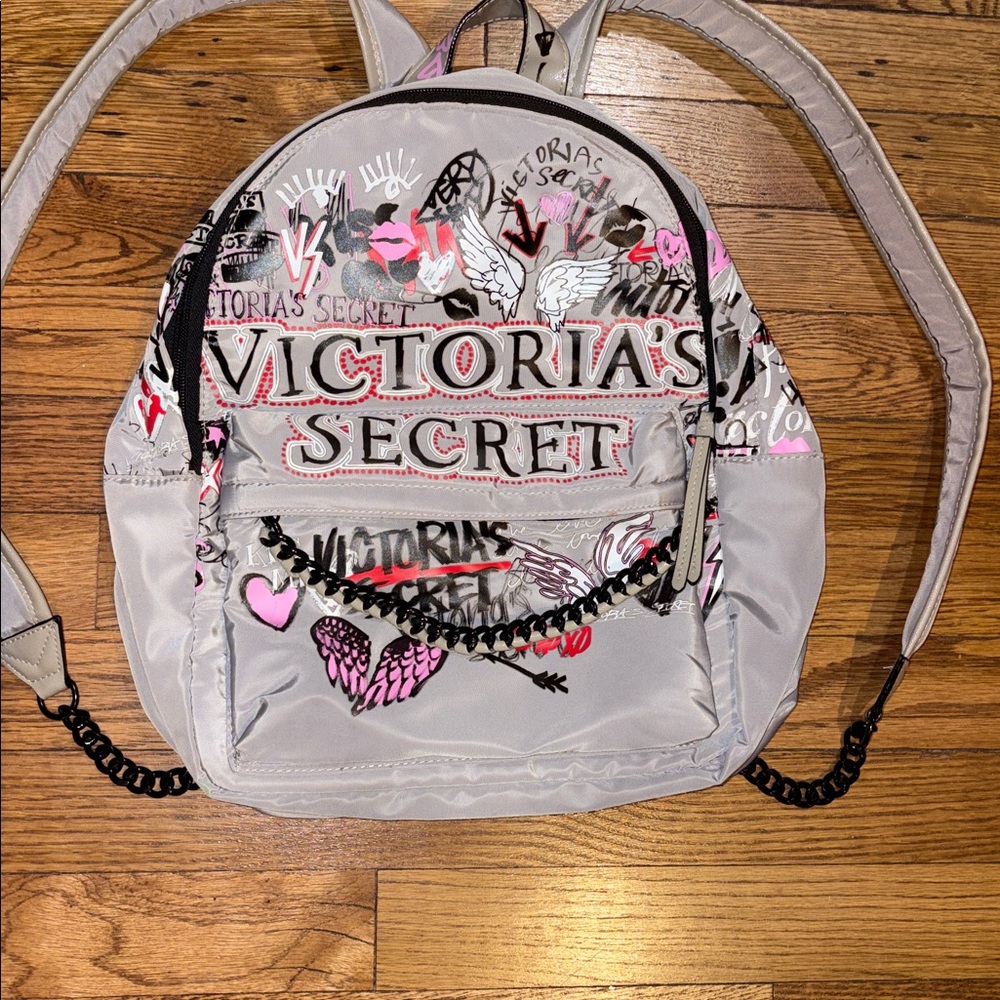 Victoria's Secret Stylish Gray and Pink Backpack - Picture 3 of 3